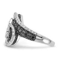 Sterling Silver Polished Black & White Diamond Swirl Ring view 3