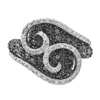 Sterling Silver Polished Black & White Diamond Swirl Ring view 4