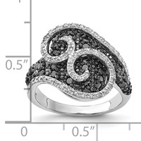 Sterling Silver Polished Black & White Diamond Swirl Ring view 5