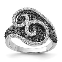 Sterling Silver Polished Black & White Diamond Swirl Ring view 1