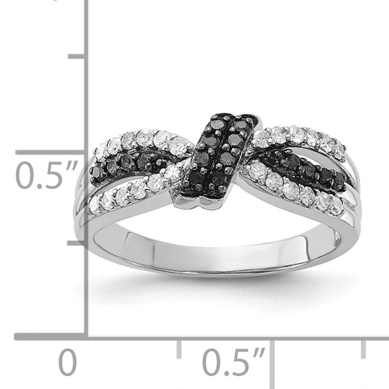 Sterling Silver Polished Black & White Diamond Knot Ring
