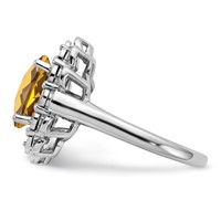 Sterling Silver Rhodium Diam. & Checker-Cut Whiskey Quartz Ring view 3