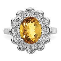 Sterling Silver Rhodium Diam. & Checker-Cut Whiskey Quartz Ring view 4