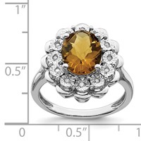 Sterling Silver Rhodium Diam. & Checker-Cut Whiskey Quartz Ring view 2