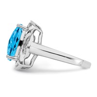 Sterling Silver Rhodium Diam. & Checker-Cut Blue Topaz Ring view 3