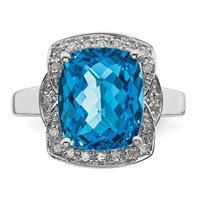 Sterling Silver Rhodium Diam. & Checker-Cut Blue Topaz Ring view 5