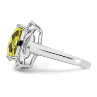 Sterling Silver Rhodium Diam. & Checker-Cut Lemon Quartz Ring view 3