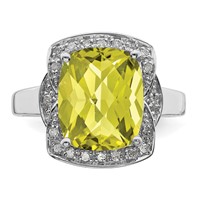 Sterling Silver Rhodium Diam. & Checker-Cut Lemon Quartz Ring view 5