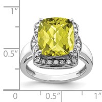 Sterling Silver Rhodium Diam. & Checker-Cut Lemon Quartz Ring view 4