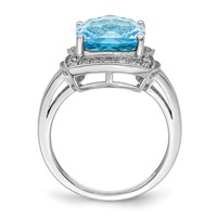 Sterling Silver Rhodium Diam. & Checker-Cut Sky Blue Topaz Ring view 2