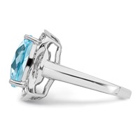 Sterling Silver Rhodium Diam. & Checker-Cut Sky Blue Topaz Ring view 3