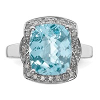Sterling Silver Rhodium Diam. & Checker-Cut Sky Blue Topaz Ring view 5