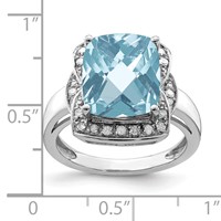 Sterling Silver Rhodium Diam. & Checker-Cut Sky Blue Topaz Ring view 4