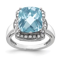 Sterling Silver Rhodium Diam. & Checker-Cut Sky Blue Topaz Ring view 1
