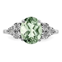 Sterling Silver Rhodium Diam. & Green Quartz Ring view 5