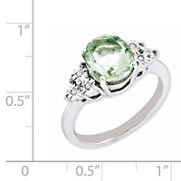 Sterling Silver Rhodium Diam. & Green Quartz Ring view 3