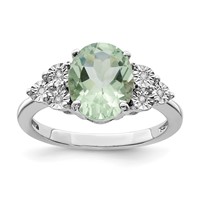 Sterling Silver Rhodium Diam. & Green Quartz Ring view 1