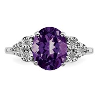 Sterling Silver Rhodium-plated Diamond & Amethyst Ring view 5