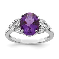 Sterling Silver Rhodium-plated Diamond & Amethyst Ring view 1