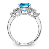 Sterling Silver Rhodium Diam. & Blue Topaz Ring view 2