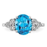 Sterling Silver Rhodium Diam. & Blue Topaz Ring view 5