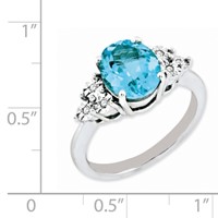 Sterling Silver Rhodium Diam. & Blue Topaz Ring view 3