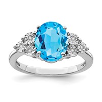 Sterling Silver Rhodium Diam. & Blue Topaz Ring view 1