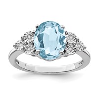 Sterling Silver Rhodium Diam. & Sky Blue Topaz Ring view 1