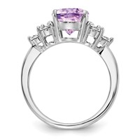 Sterling Silver Rhodium Diam. & Pink Quartz Ring view 2