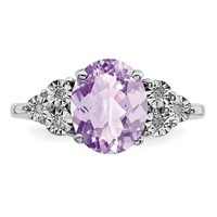 Sterling Silver Rhodium Diam. & Pink Quartz Ring view 5