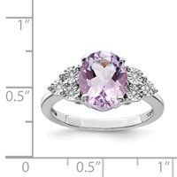 Sterling Silver Rhodium Diam. & Pink Quartz Ring view 3