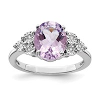 Sterling Silver Rhodium Diam. & Pink Quartz Ring view 1