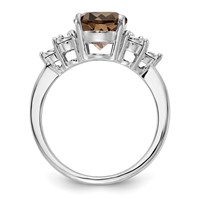 Sterling Silver Rhodium Diam. & Smoky Quartz Ring view 2