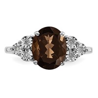 Sterling Silver Rhodium Diam. & Smoky Quartz Ring view 5