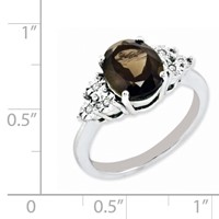 Sterling Silver Rhodium Diam. & Smoky Quartz Ring view 3