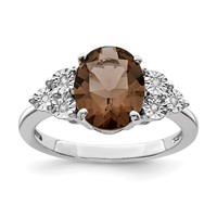 Sterling Silver Rhodium Diam. & Smoky Quartz Ring view 1