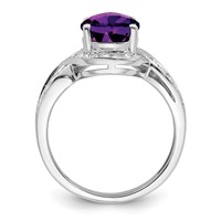 Sterling Silver Rhodium-plated Diamond & Oval Checker-Cut Amethyst Ring view 2