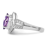 Sterling Silver Rhodium-plated Diamond & Oval Checker-Cut Amethyst Ring view 4