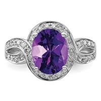 Sterling Silver Rhodium-plated Diamond & Oval Checker-Cut Amethyst Ring view 5