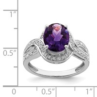 Sterling Silver Rhodium-plated Diamond & Oval Checker-Cut Amethyst Ring view 3