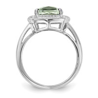 Sterling Silver Rhodium Diam. & Checker-Cut Green Quartz Ring view 2
