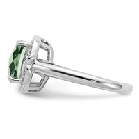 Sterling Silver Rhodium Diam. & Checker-Cut Green Quartz Ring view 4