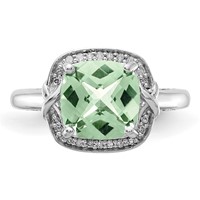 Sterling Silver Rhodium Diam. & Checker-Cut Green Quartz Ring view 5