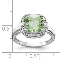 Sterling Silver Rhodium Diam. & Checker-Cut Green Quartz Ring view 3
