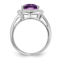 Sterling Silver Rhodium-plated Diamond & Checker-Cut Amethyst Ring view 2