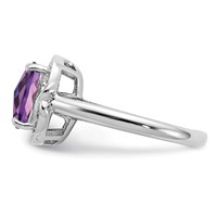 Sterling Silver Rhodium-plated Diamond & Checker-Cut Amethyst Ring view 4