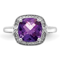 Sterling Silver Rhodium-plated Diamond & Checker-Cut Amethyst Ring view 5