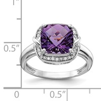 Sterling Silver Rhodium-plated Diamond & Checker-Cut Amethyst Ring view 3