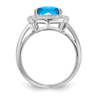 Sterling Silver Rhodium Diam. & Checker-Cut Blue Topaz Ring view 2