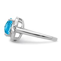 Sterling Silver Rhodium Diam. & Checker-Cut Blue Topaz Ring view 4